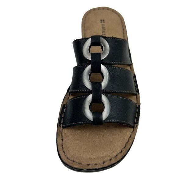 Naturalizer Womens Black Carney Leather Top Slip On Open Toe Sandals Size 6M - Picture 2 of 12